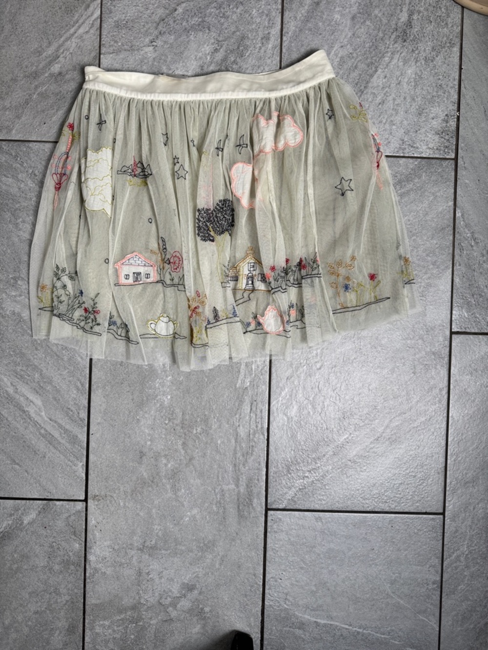 Free People Ivory Embroidered Mesh Mini Skirt with Pastel Motifs - Picture 3 of 3
